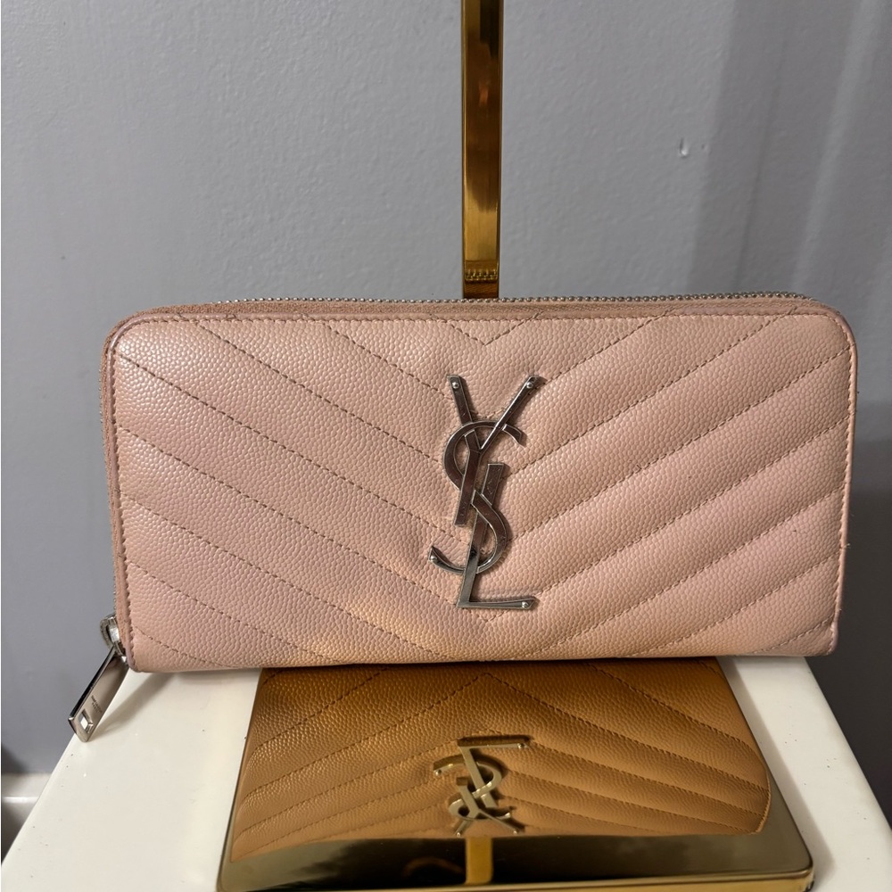 Yves Saint Laurent Blush Caviar Leather Zip Around Wallet